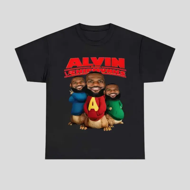 Men's Vintage Black LeBron James Alvin & The Chipmunks Meme Oversized T-Shirt, Funny Basketball Meme Graphic Streetwear Top, Match Cargo Pants, Trucker Hat & Skate Sneakers for Game Days, Casual Hangouts & Urban Outfits