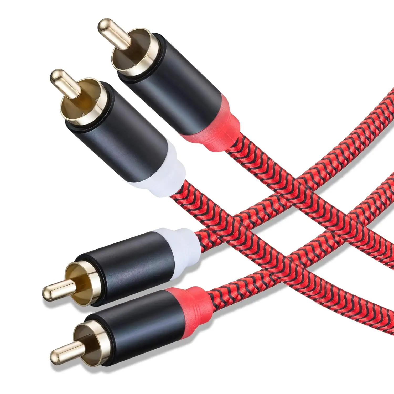 12Ft RCA Audio Stereo Cable with 2-RCA Male Metal Plug Connectors, Nylon-Braided Durable Hi-Fi Copper Wire Cord for Home Theater, HDTV Audio Accessories, Equipment, Car & Vehicle Accessories, Plug & Play