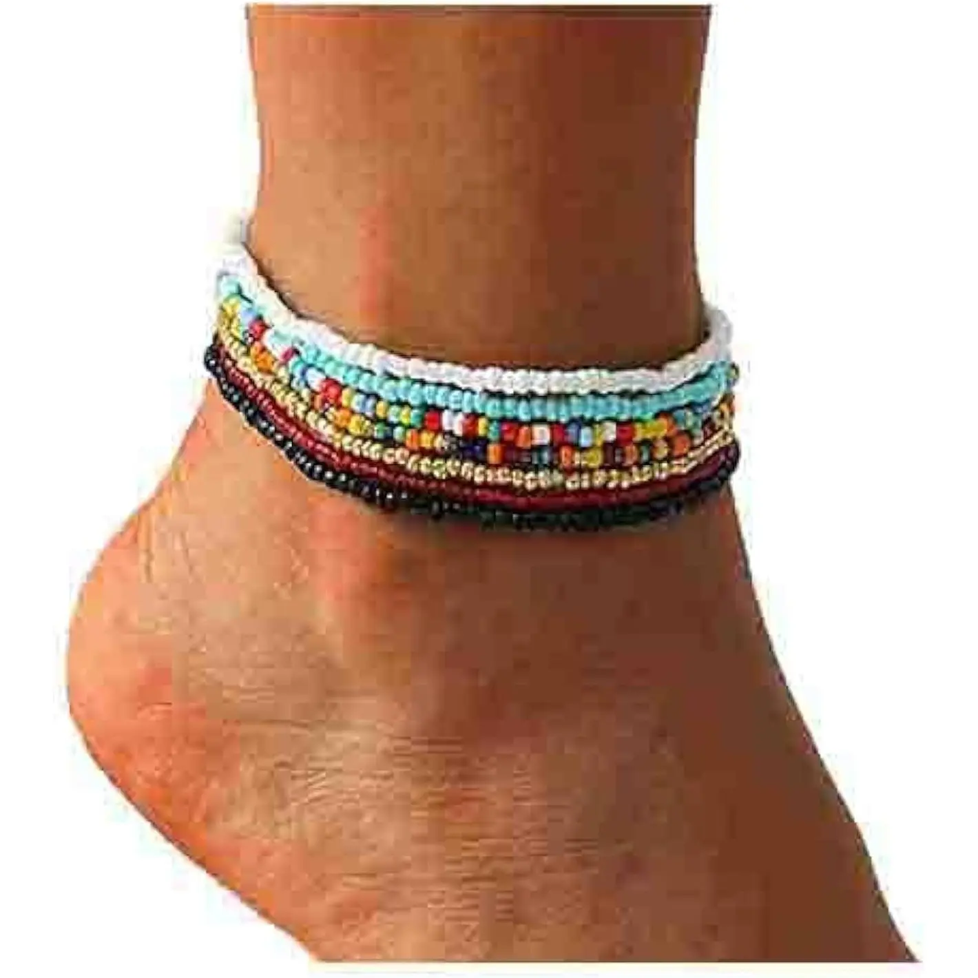 Boho  Beaded  Anklets Multicolor Women Stretch Seed Beads Rainbow Ankle Bracelets Glass Bead Bracelet Elastic Foot and Hand Chain  (7PCS)