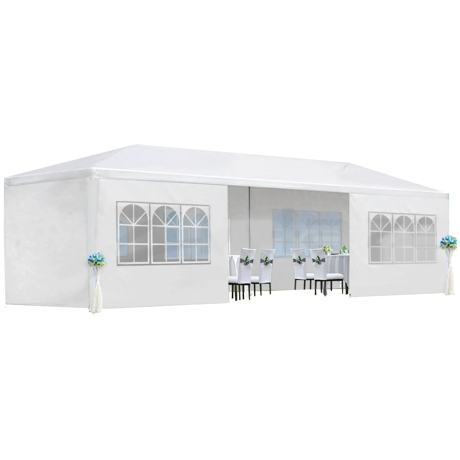Outdoor Party Tent 10x20ft / 10x30ft Heavy Duty Garden Gazebo with Clear Windows, Waterproof Canopy Wedding Event Tent with Removable Sidewalls, Large Outdoor Canopy Shelter with Metal Frame for Backyard BBQ Graduation