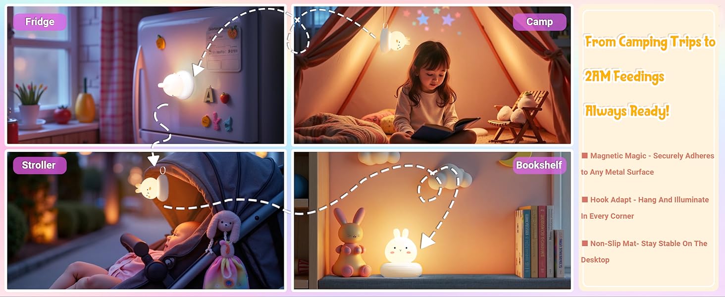 Kids Lamp Bunny Night Light Toddler Night Light Rechargeable Dimmable with 30 mins Timer Function Safe Silicone Material for Kids to Play with
