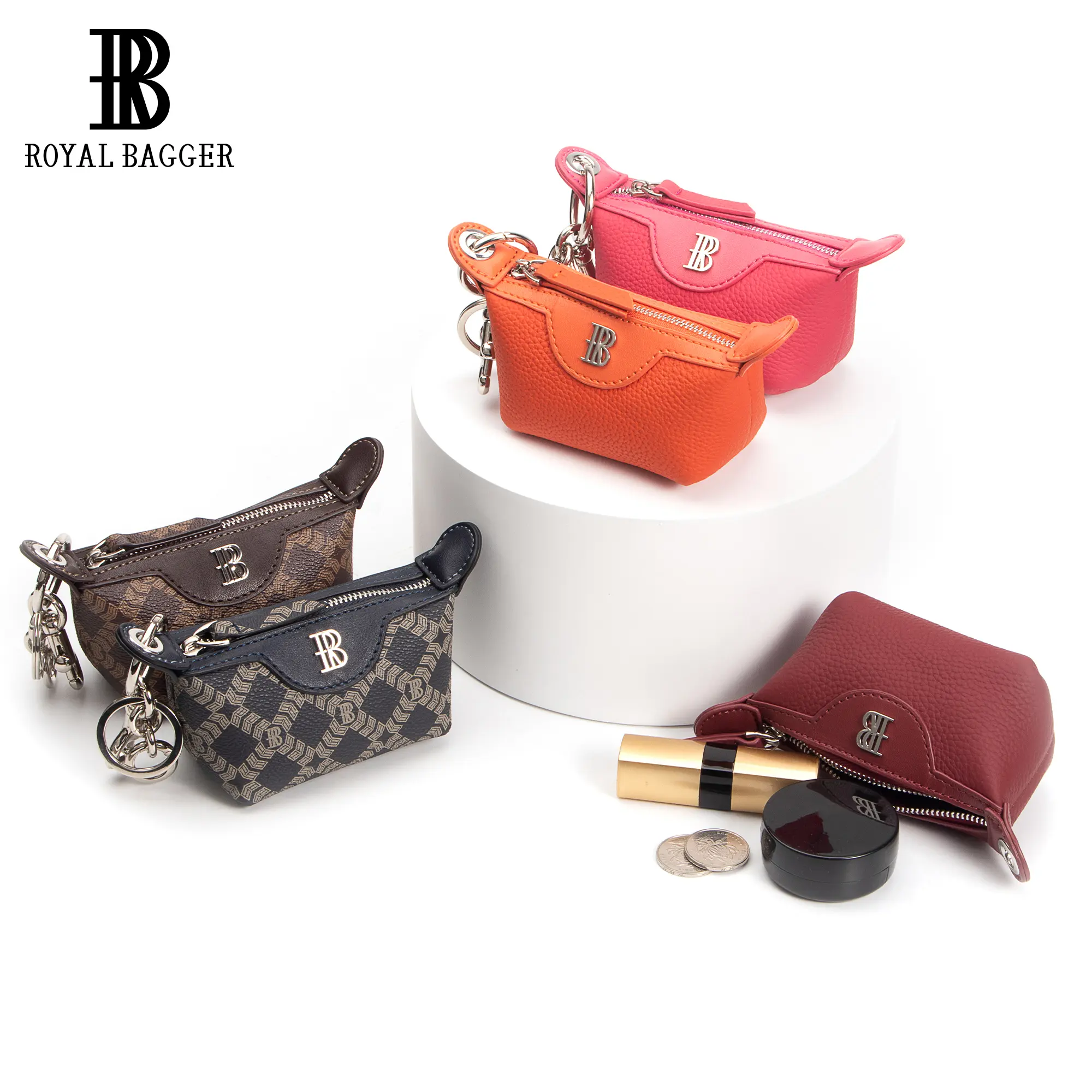 Royal Bagger Women’s Elegant Cute Athletic Mini Genuine Cow Hide Coin Holder - Anti-Theft Zipper Pouch, Brown Print Compact Change Wallet Key Holder for Everyday Carry, Cash, Cards (4290), Hangable, Basic Casual Leather Pouch (Do Not Wash), Coin Purse, Pl