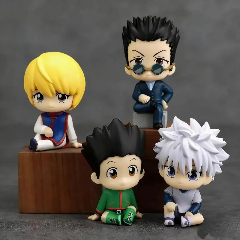 4pcs/Set Hunter X Hunter Q Version Sitting Figures Gon Killua Kurapika Leorio Anime Figure Chibi Doll Model Toy Desk Decor Gift