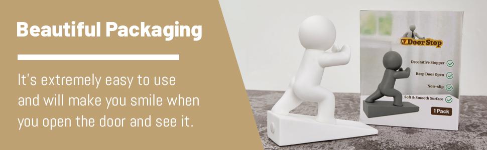 Cute Door Stopper Wedge, Non-Slip Door Stops for Bottom of Door, Keep Doors Open for Kids Pets, White 1 Pack