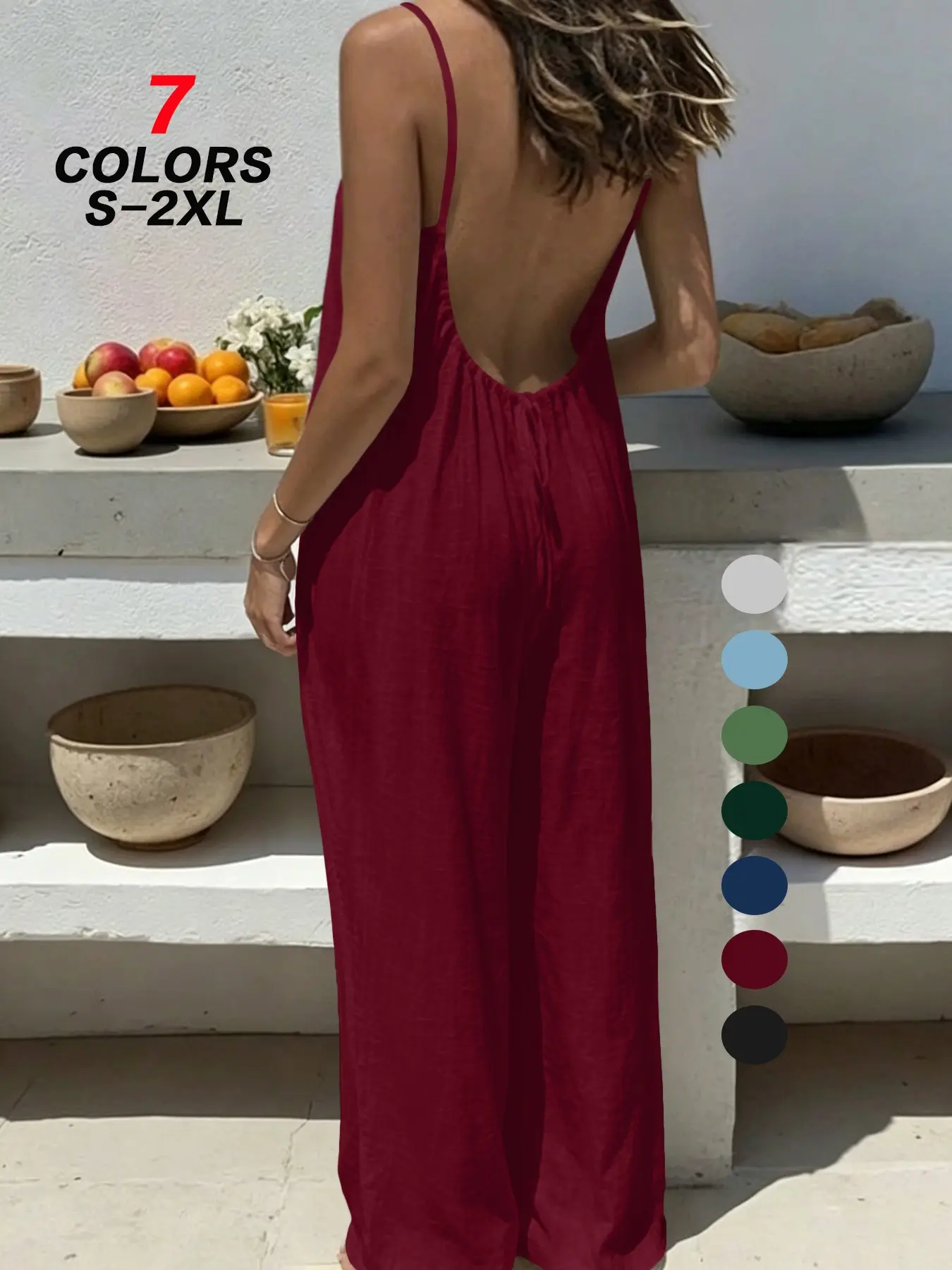 Elegant Feminine Women's 2026 Ruched Open Back Cami Strap Jumpsuit Solid Color Refined Casual for Cocktail Brunch Date Night Out Vacation Wear