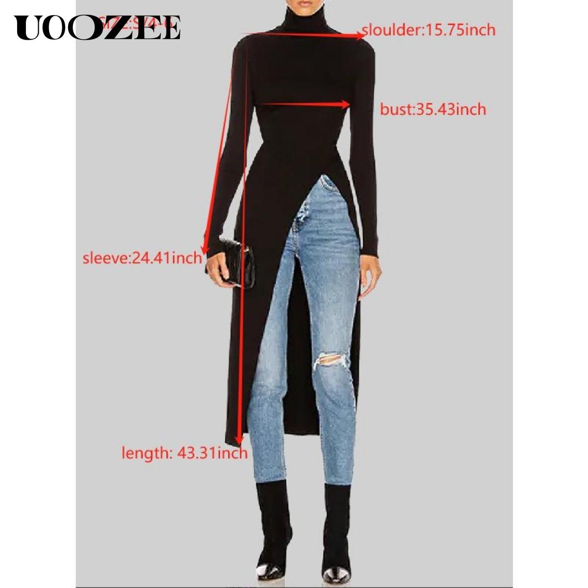 UOOZEE Women's simple tight solid color split high collar long sleeve knitted top, elegant casual, with a strong sense of design, elastic and comfortable fabric, suitable for daily leisure and commuting fall clothing women office outfits