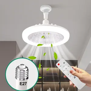Multi-directional Light Socket Fan with Remote Control, 11-Inch Screw-in Light Socket Ceiling Fan, Adjustable 3 Wind Speeds & 3-color Lights Fan Light