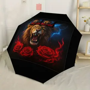 Automatic Folding Rain Umbrella, Lion and Rose Pattern, 8-Rib Frame, Lightweight Portable, Ideal Gift, Easy to Use, Outdoor Accessory