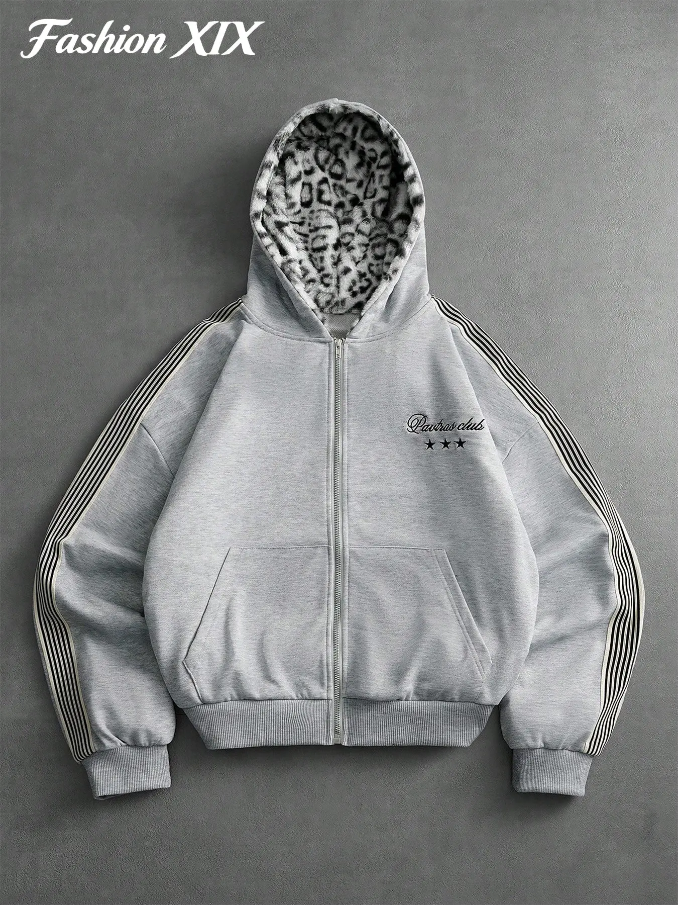 UNISEX AUTUMN WINTER RARE AESTHETIC LEOPARD FLEECE LINED ZIP UP HOODIE STRIPE LONG SLEEVE LOOSE CROPPED WARM HOODED JACKET CASUAL DAILY STREET LOUNGE OUTDOOR SWEATSHIRT