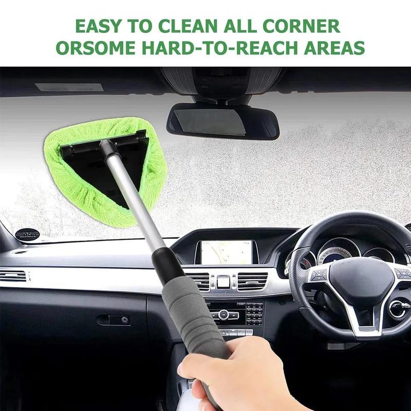 Car Windshield Cleaner Kit with Extendable Handle Squeegee Set & 3 Reusable Microfiber Pads for Interior & Exterior Glass Cleaning Essential Tool & Holiday Gift