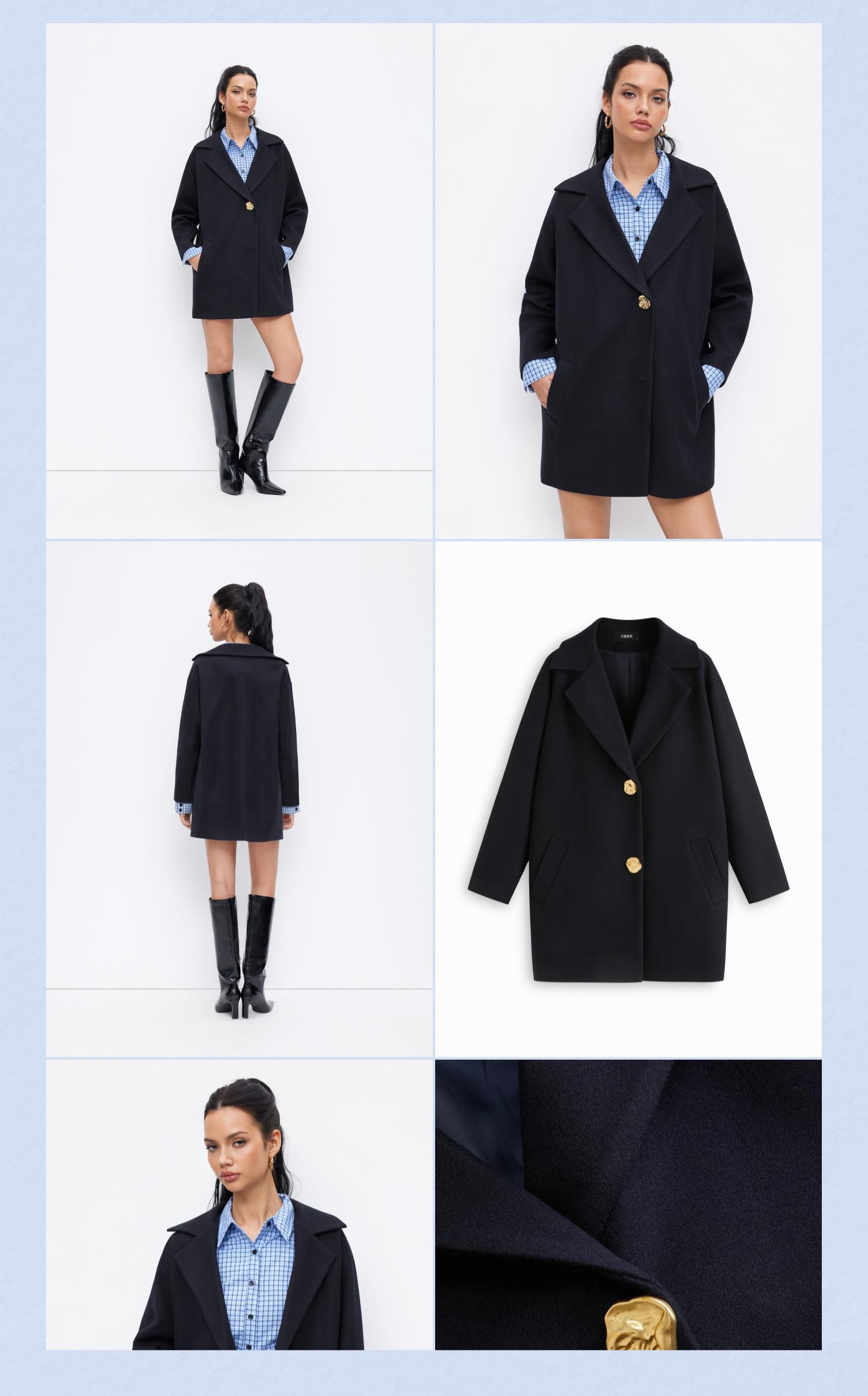 Cider Wool-Look Notched Collar Metal Button Oversized Coat