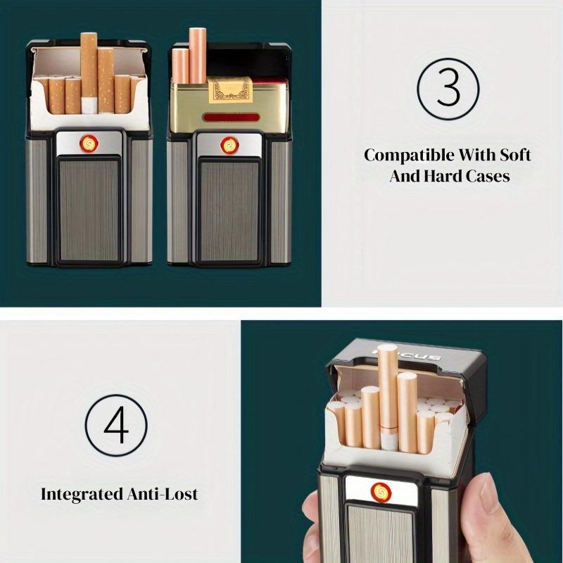 Cigarette Case with Lighter, Tungsten Filament Cigarette Lighter, Rechargeable Windproof Cigarette Lighter, USB Rechargeable Lighter, Compatible with Soft and Hard Cases, One-button Pop-up, Cigarette Case Holder That Can Hold 20 Cigarettes