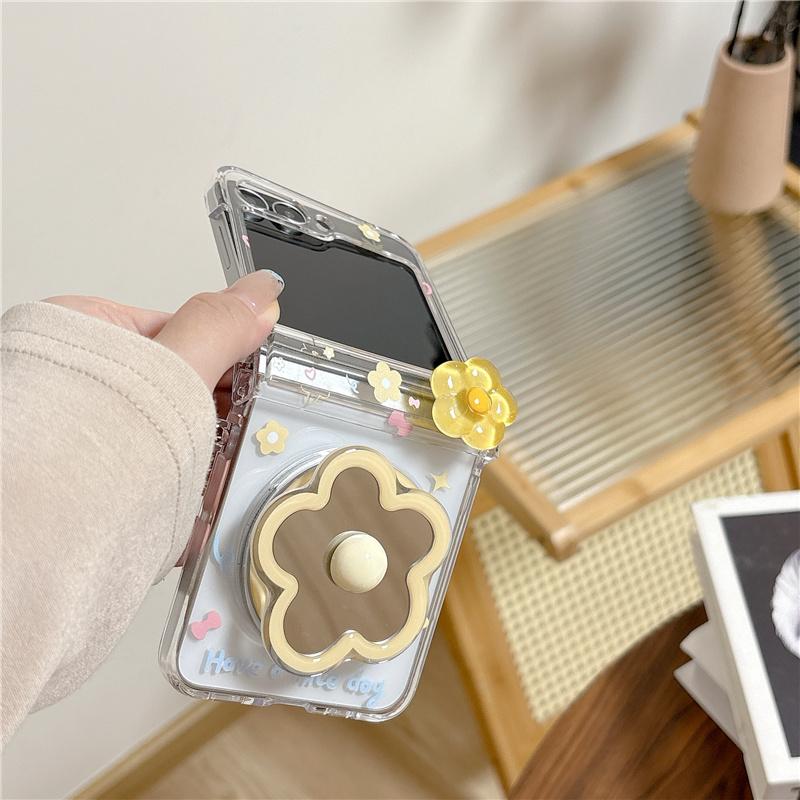Cute Small Flower Magnetic Phone Case For Samsung Galaxy Z Flip 7 6 5 Flip6 Flip7 Cover with Magsafe Stand Lanyard Cases Funda