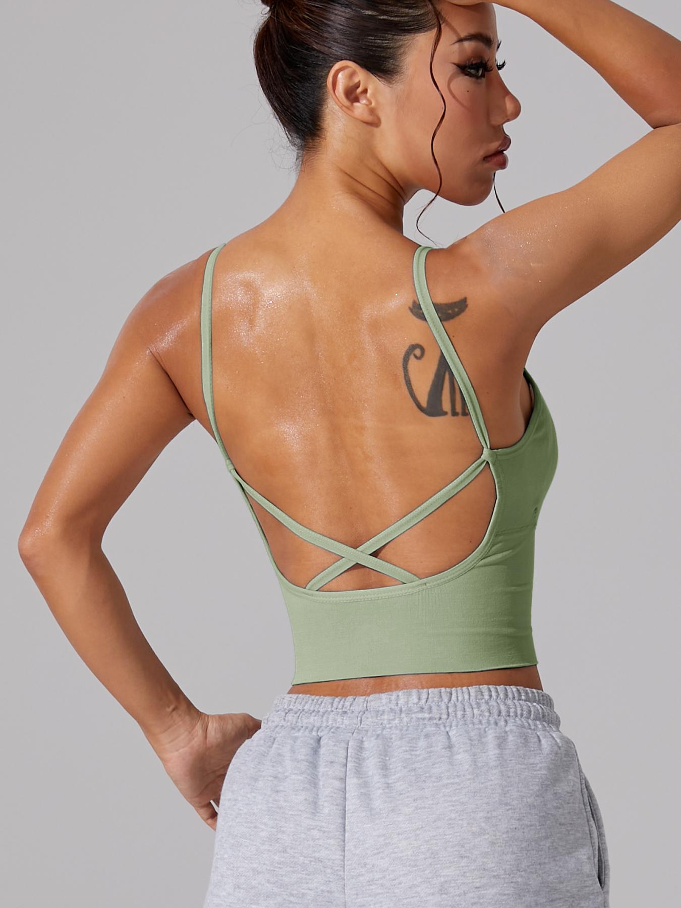 Women's Plain Criss Cross Backless Sports Bra, Casual Breathable Sports Top for Yoga Gym Workout, Women's Sport & Outdoor Clothing for All Seasons