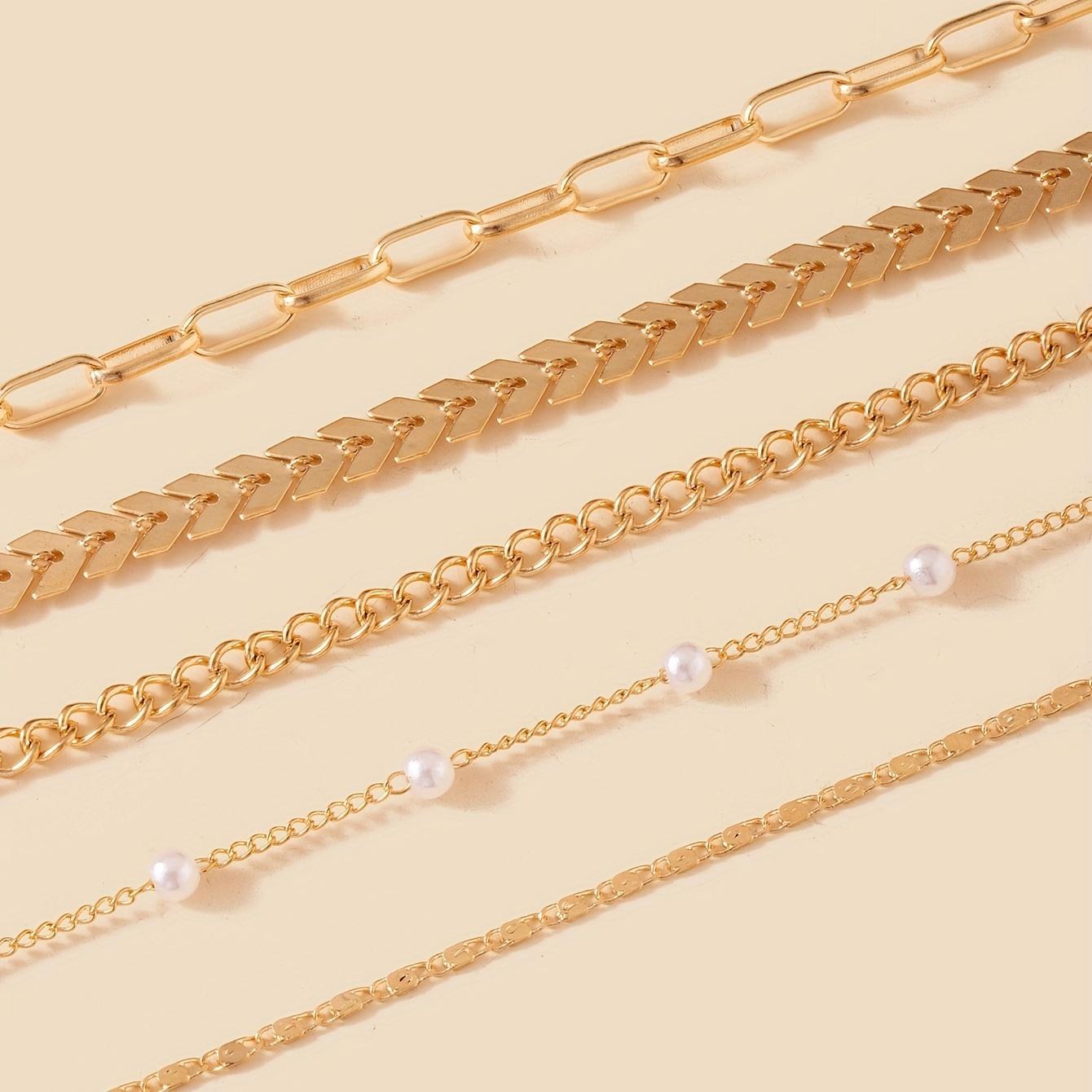 5 Pieces Minimalist Style Stackable Thin Chain Anklet Copper Ankle Bracelet Set, Suitable for Women's Daily Wear