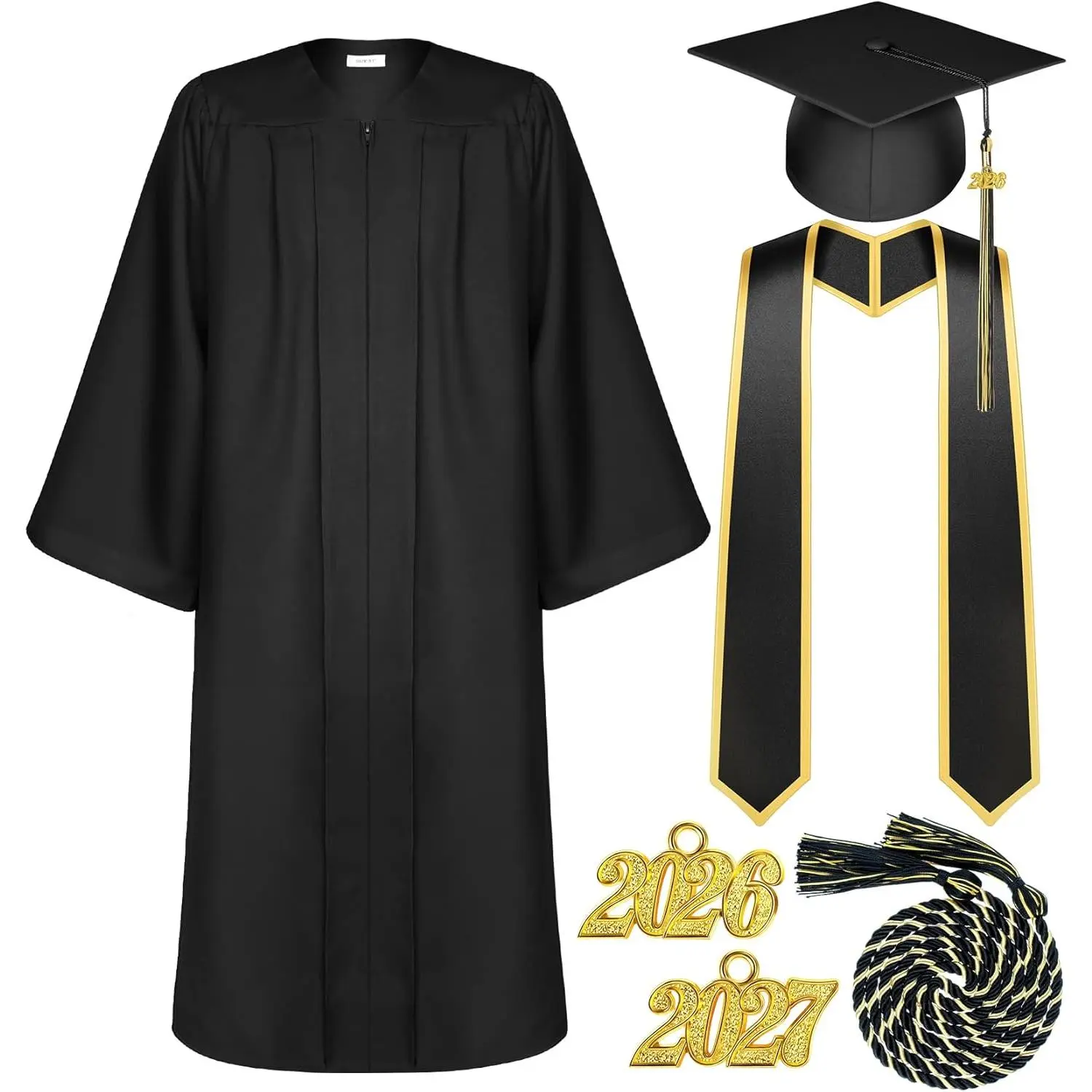 Women's Unisex Adult Graduation Gown Cap Tassel Set - Matte Clothes with 2026 Charms, Cord, Stole for College Graduates, Uniforms, Costumes, Women's Clothes, High School, 2026 Charms Cord And Stole, Matte Uniforms, Unisex Adults