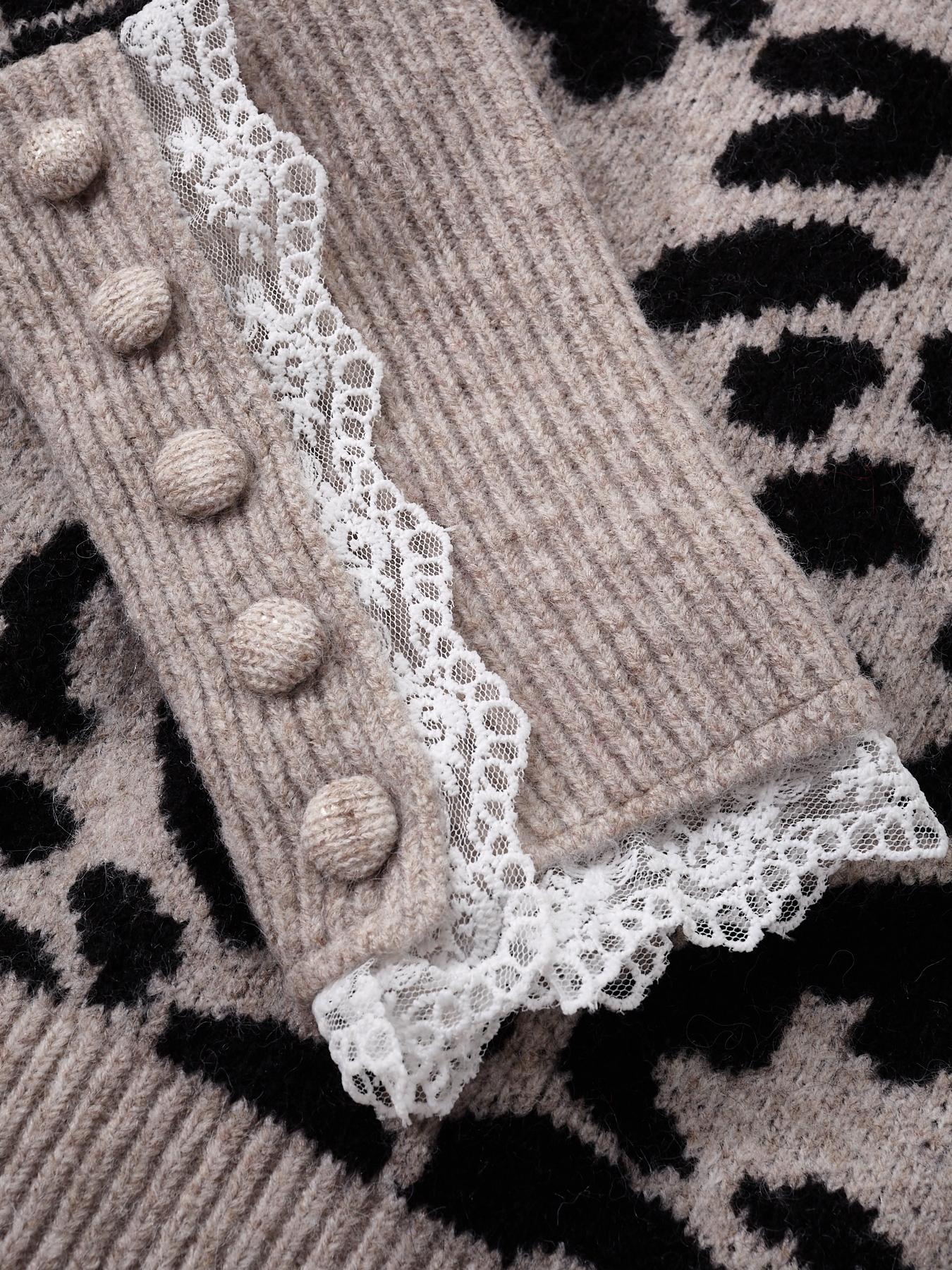 Women's Leopard Print Sweater Pullover, Casual Long Sleeve Jumper for Fall & Winter, Fashion Ladies' Knitwear for Daily Wear