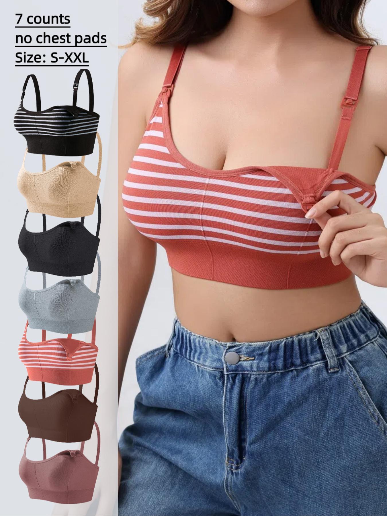 Maternity Solid Color/striped Print Nursing Bra, Adjustable Strap Seamless Double Layer Soft Support Nursing Bras, Maternity Underwear for All Seasons, Underwear for Women, Soft Fabric Bra