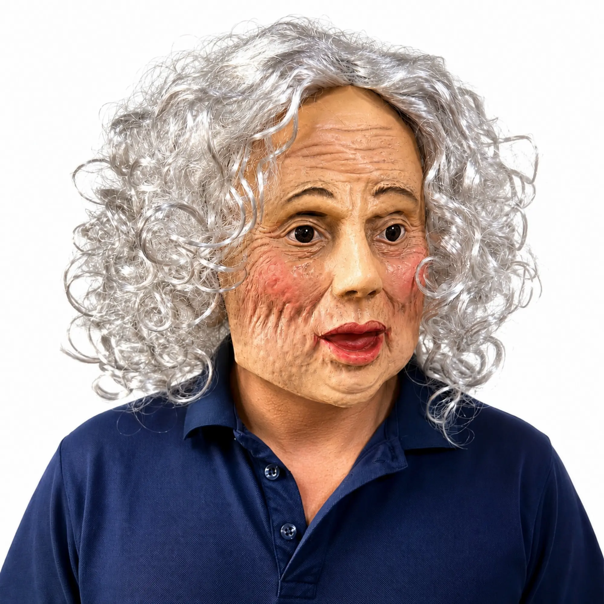 Funny Old Lady Mask with Curly Hair, Realistic Half Face Grandma Mask, Creepy Elderly Woman Costume for Halloween Party Cosplay Props