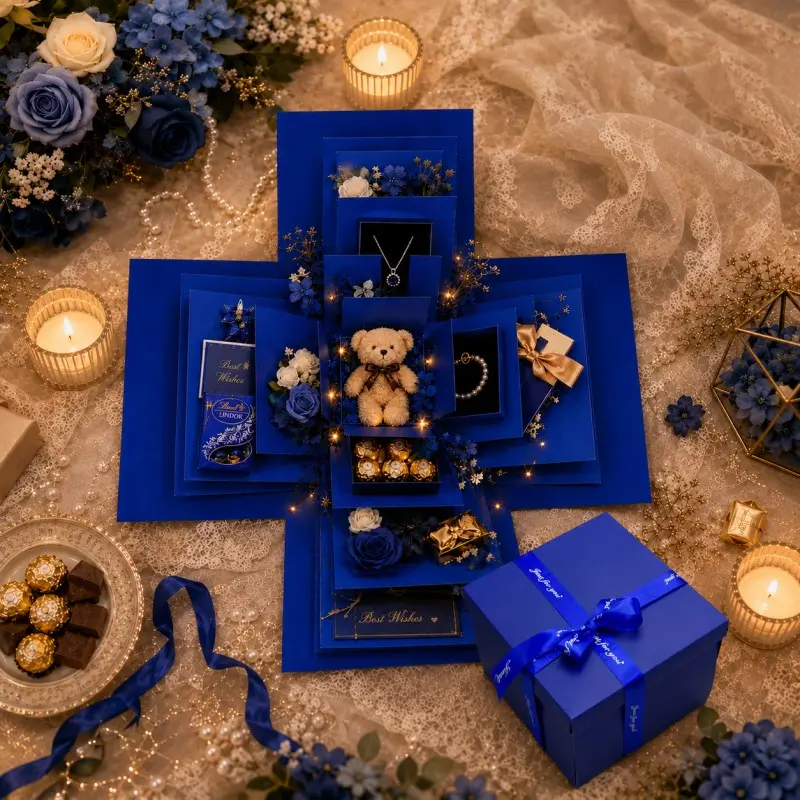Creative Blue Explosion Surprise Gift Box, DIY Multi-Layer Gift Box, Ideal for Birthday, Anniversary, Holiday Gifts, Handmade Folding Design, Exclusive Wrapping Box