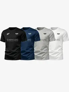 4-Pack Round Neck Racing Sports Short Sleeve T-Shirts, Casual Viewing, Cadillac F1 Team Logo, Breathable Quick-Dry Fabric, Unisex