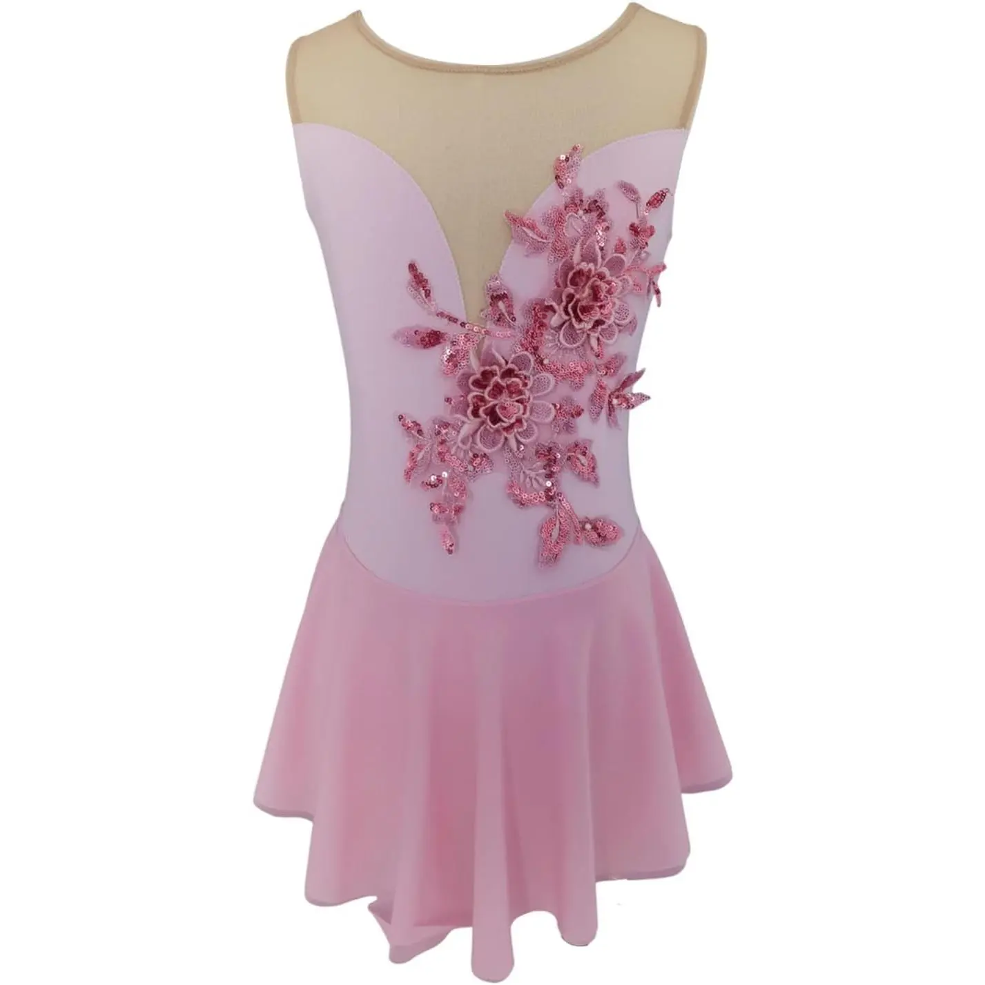 Girls' Sleeveless Elastic Stretch Ice Figure Skating Competition Dress, Elegant Handmade Decals Women's Dance Dress, Dance Dresses