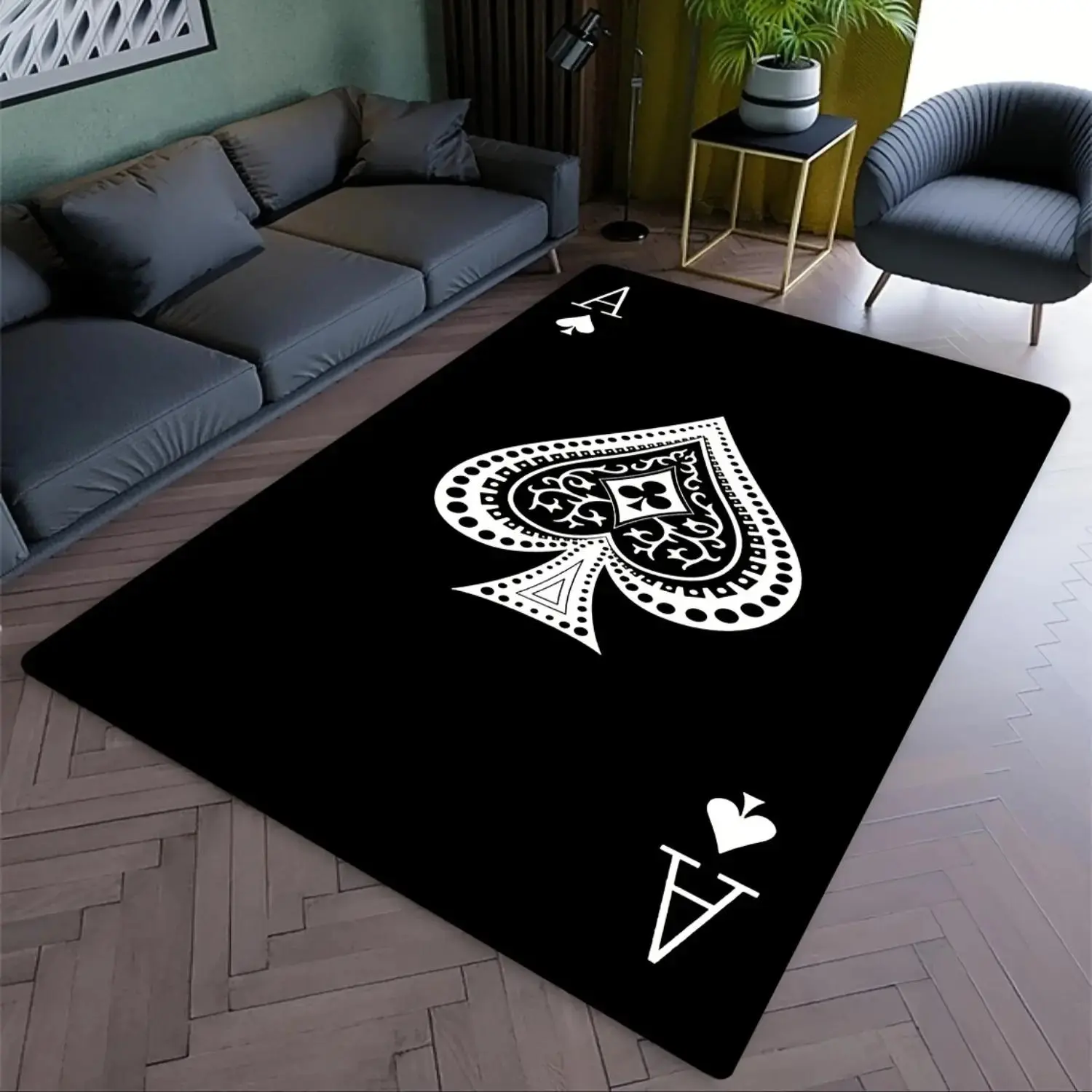 Aim Ace of Spades Large Soft Diatomite Quick-Dry Floor Mat - Minimalist Black-White Design with Intricate Vintage Details, Non Slip Soft Indoor Diatom Mud Mat, Absorbent Decorative Room Decoration Rug for  Edgy Spaces, Non Slip Rugs