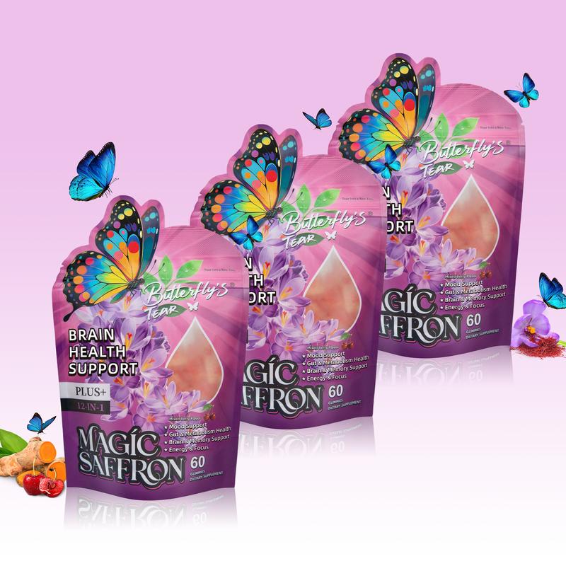 BUTTERFLY'S TEAR Magic Saffron Gummies – Mood, Brain & Focus Support with Saffron, Magnesium, Ashwagandha & Clove – 60 Gummies