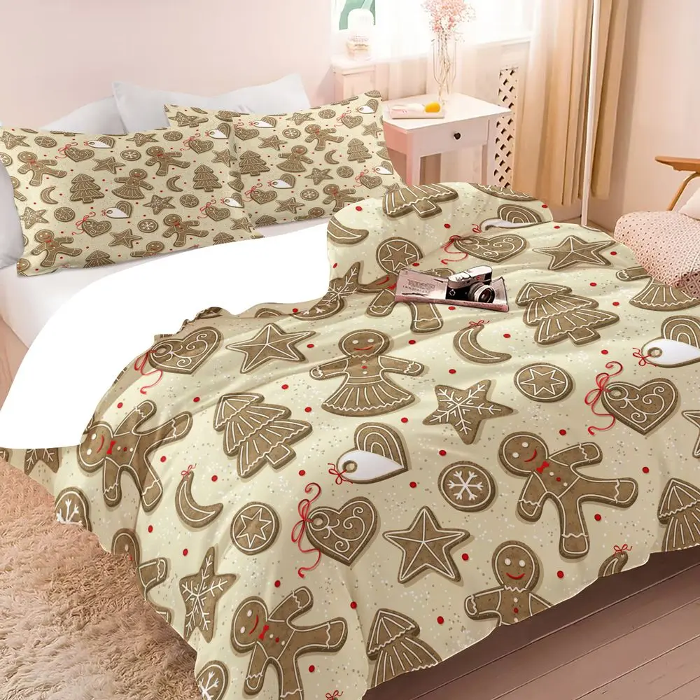 2/3Pcs Christmas Gingerbread Man Duvet Cover Set, Cute Holiday Bedding Set with Pillowcase, Soft Cozy Xmas Theme Duvet Cover, Festive Bedroom Decor for Kids and Adults No Fillers