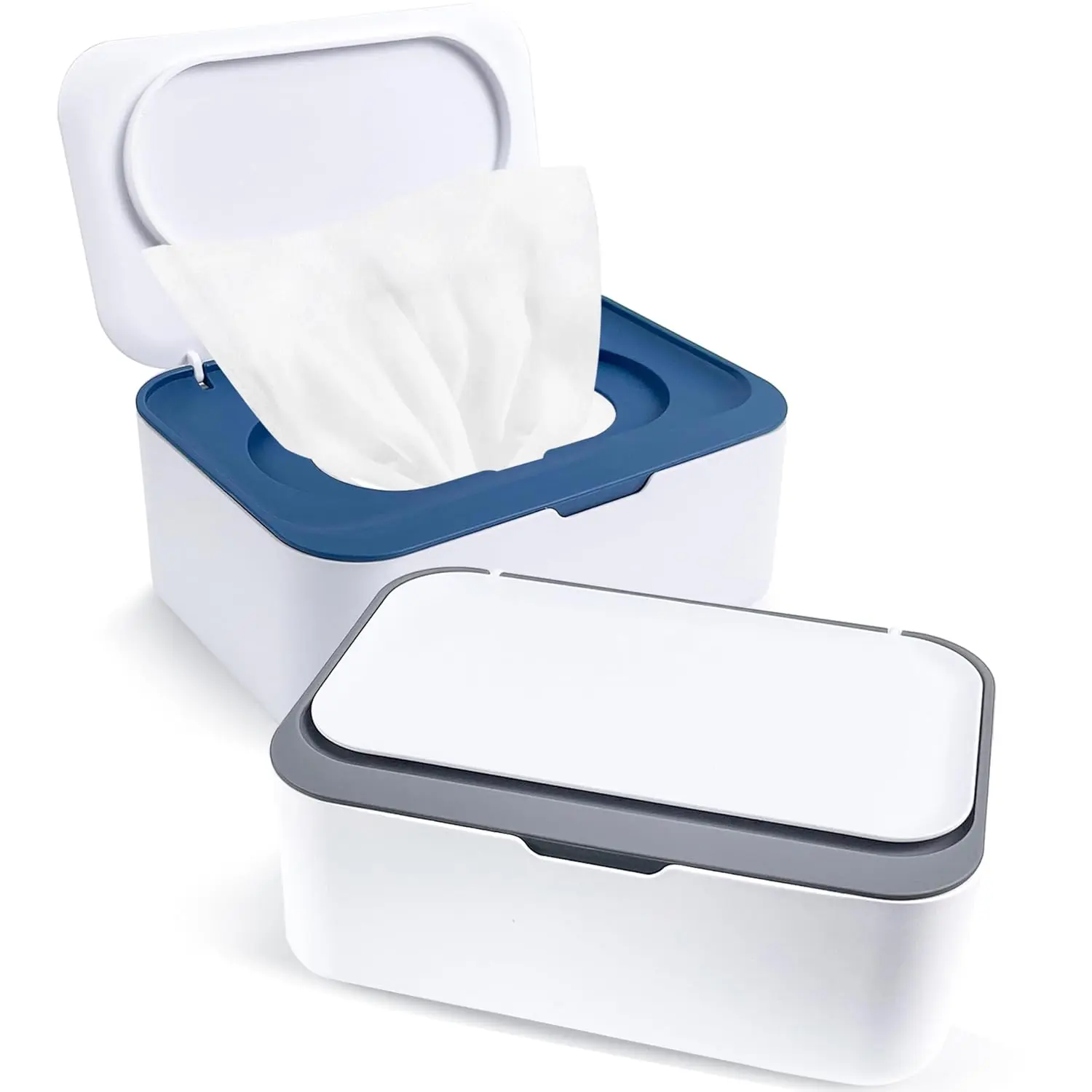 2Pcs Wipe Dispenser Reusable Baby Wipe Holder Container (Blue/Gray)| Wipes Case, Large Capacity, Simple Practical, Easy Open and Close, With Lid, for Office Travel