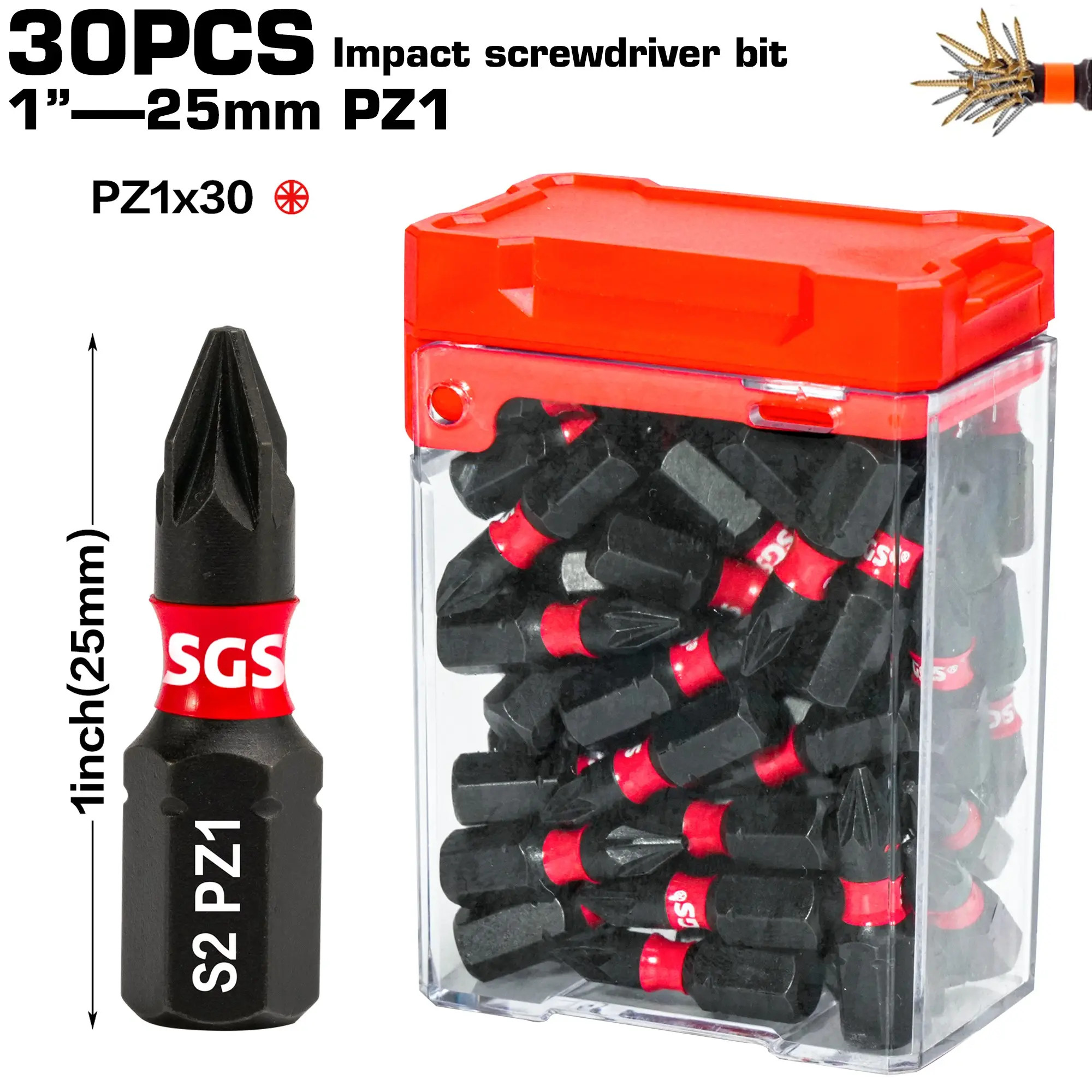 30pcs High Hardness Pozidriv S2 Steel Bits, 25mm Magnetic Impact Resistant. Thick transparent dustproof pressure-resistant storage case. For metalwork, home assembly, crafts, electronics & appliance repai