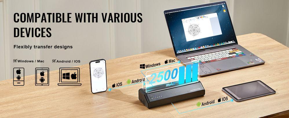 Tattoo Stencil Printer, Wireless Bluetooth Tattoo Printer Transfer Stencil Machine with 10Pcs Transfer Paper, Compatible for iOS&Android Phone, iPad&PC (with Storage Bag)