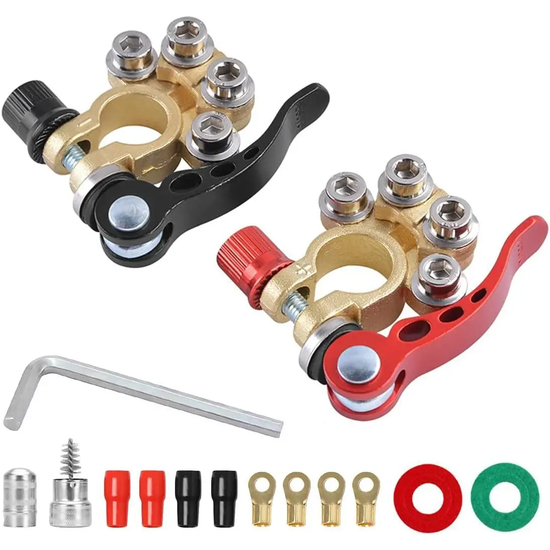 Car Battery Terminal Connectors, 2 Pcs 4 Way Quick Release Disconnect Car Battery Terminal for SAE/JIS Type A Posts, Compatible With Cars, Vans, Trucks and More,men,christmas,