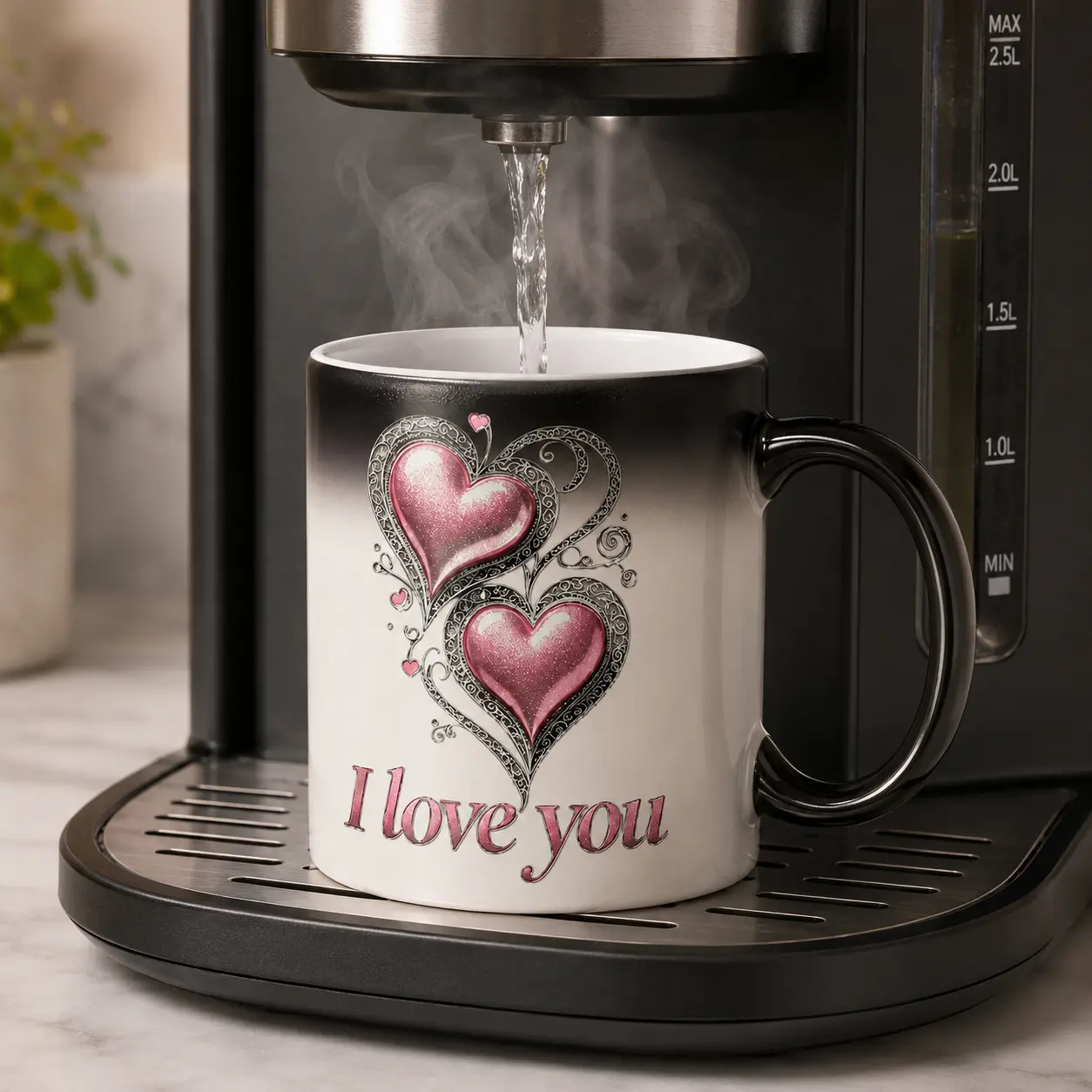 11oz I Love You Color Changing Mug, Heat Sensitive Ceramic Coffee Cup with Pink Heart Design, Valentine’s Day or Anniversary Gift for Wife, Girlfriend or Her