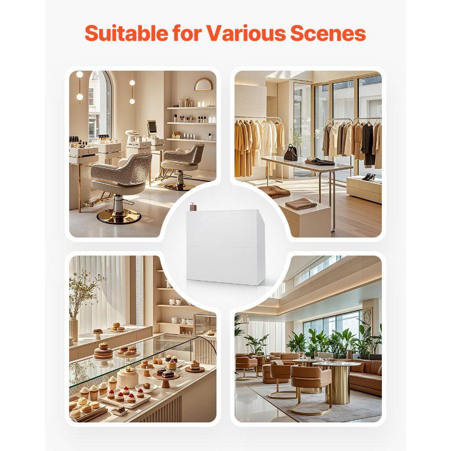 VEVOR Reception Desk, 46 Inch Rectangular Front Counter Table, Office Reception Desk, Retail Counter and Front Reception Counter, for Checkout, Lobby, Beauty Salon and Office, White