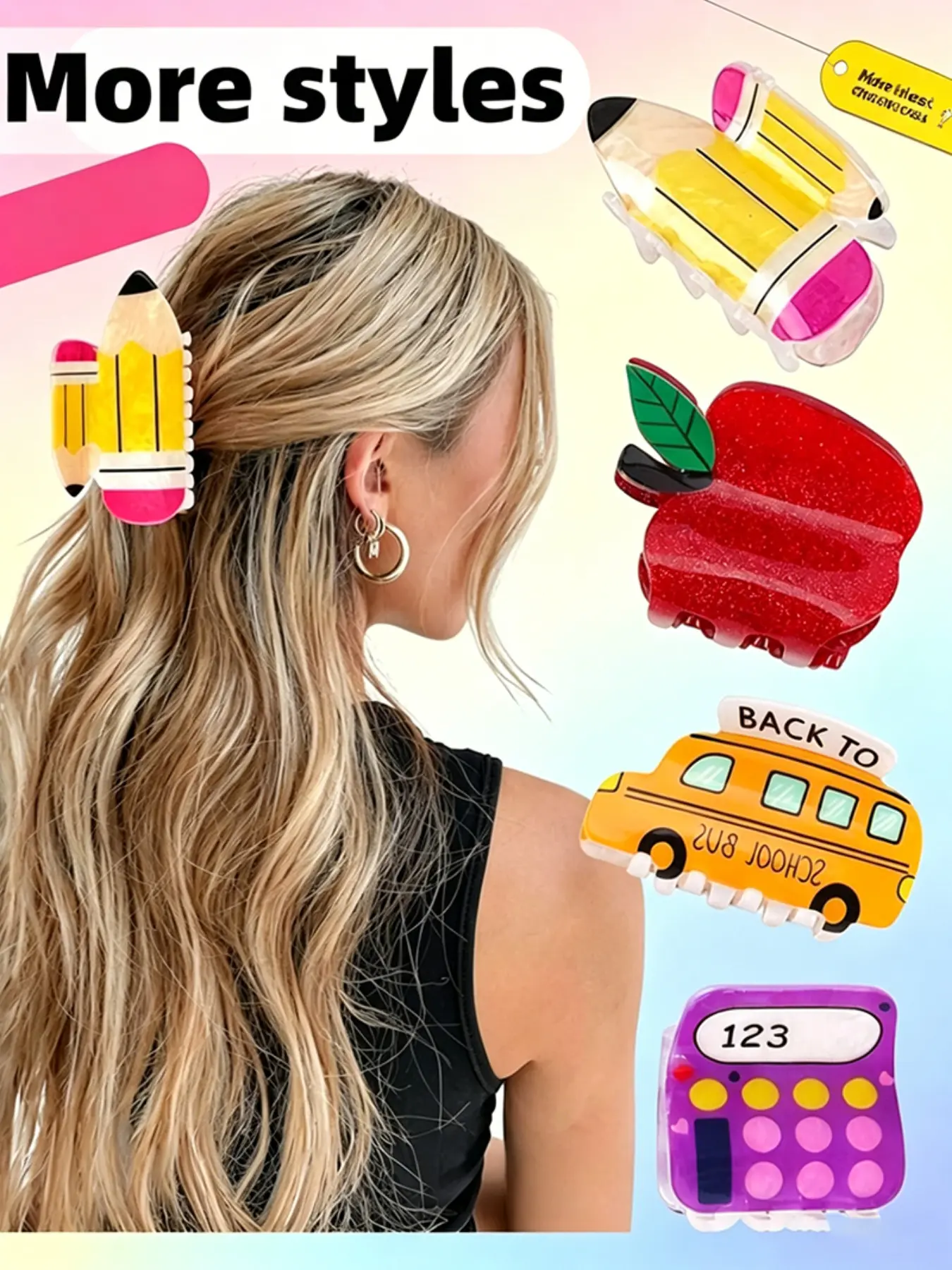 1pc Women's Stationery Claw Clip, Pencil Hair Clip, Cute Fruit Pattern, Non-Slip Secure, Lightweight Versatile, School Daily Use, Gift for Students