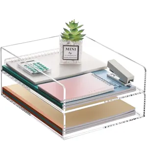 Clear Acrylic Stackable Paper Organizer Letter Tray, 2 Pack Desk File Organizer for School Teacher Office, Classroom Decor & Desk Organization Accessories