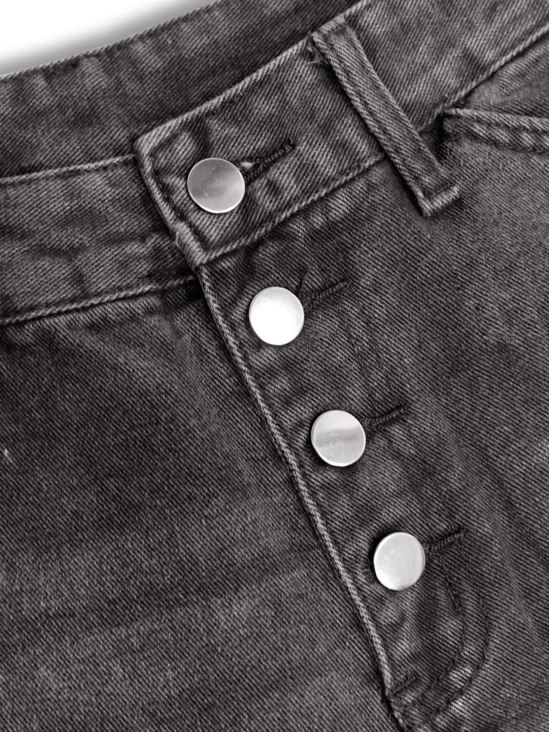 Men's Solid Button Fly Wide Leg Jeans, Loose Casual Comfy Denim Trousers for Daily Wear, Fashion Men's Bottoms for All Seasons, Denim Clothing