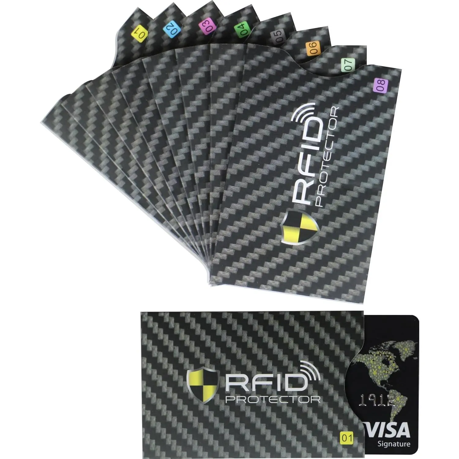 RFID Shield Card Sleeves (8 Pieces), Identity Safe Credit Card Protectors, Slim-Fit for Men’s Wallet/Purse (Black)