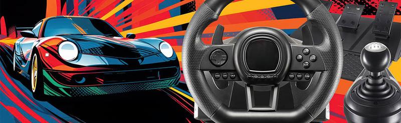 Steering Wheel, with Pedals and Paddles, Compatible with Xbox Series X/S, PS4, Xbox One, PC (Programmable for All Games)