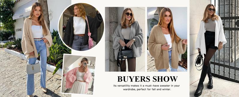 Saodimallsu Womens Oversized Cardigan Sweaters Open Front Chunky Knit Casual Long Lantern Sleeve Fall Sweater Coats chunky  cardigans  for  women
