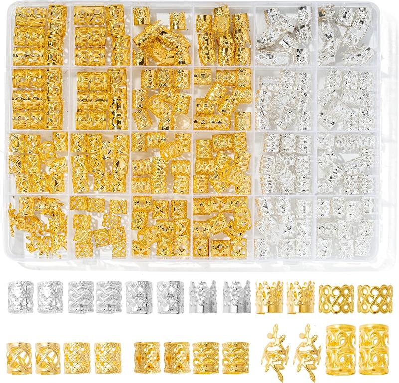 220 Pcs Gold Hair Jewelry for Braids, 12 Styles Gold and Silver Hair Accessories Cuff for Braids and Dreadlocks, Adjustable Metal Rings Cuffs Clips for Dreadlock Accessory Jewelry Decorations