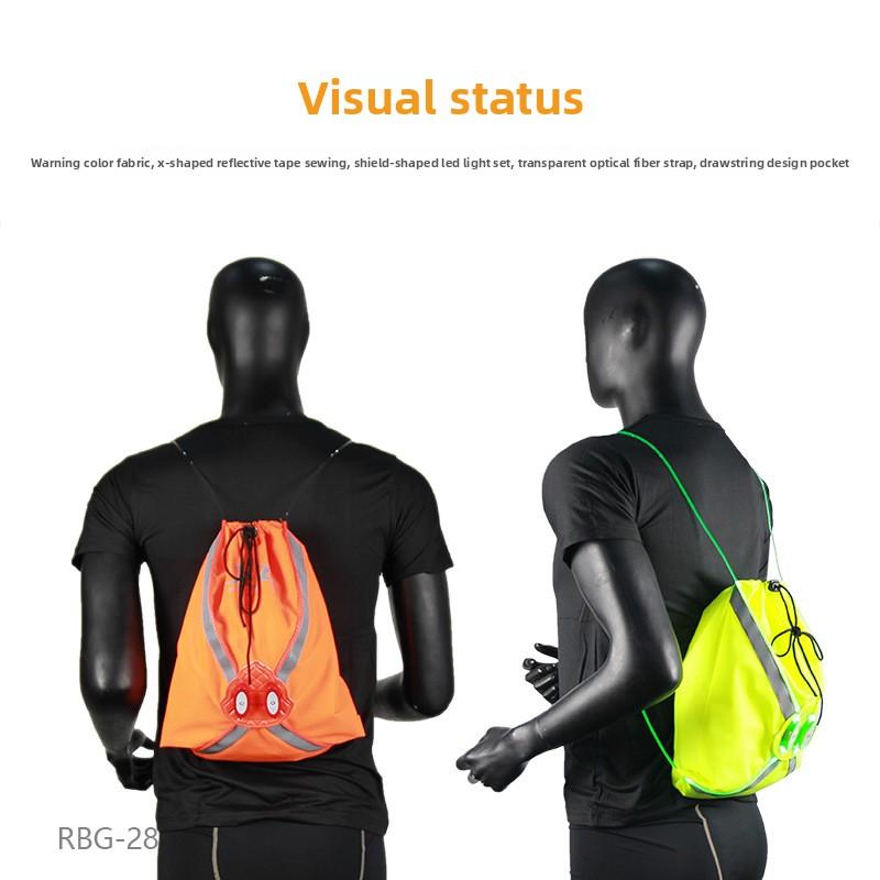 Fiber optic bundle pocket, outdoor sports cycling, night running, luminous reflective drawstring backpack.