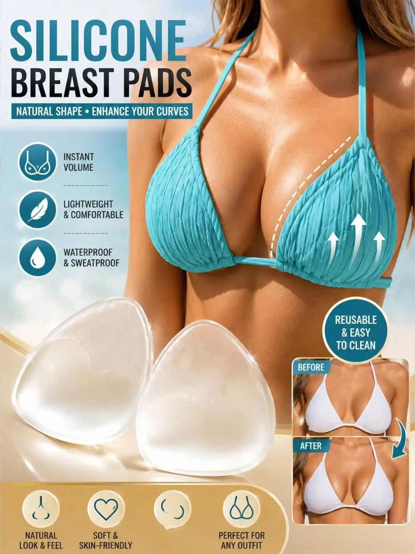 Women's Invisible Magic Bra Pads, Bikini Underwire Padding, Thickened Breast Shaping Pad, Waterproof Silicone Swimwear Pads, Daily Wear wedding  boob tape  halloween