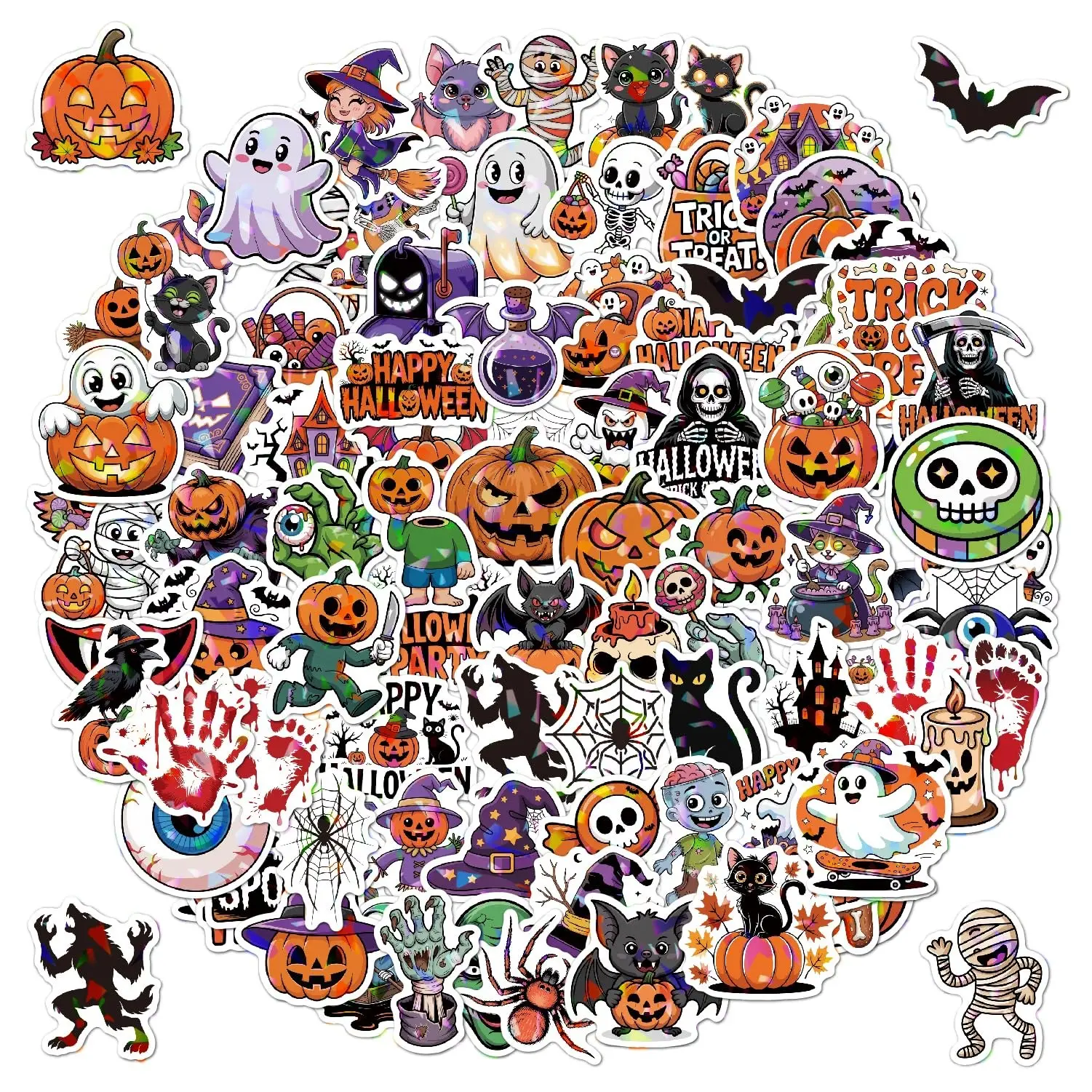 Halloween Stickers, 100 Pieces Waterproof Vinyl Stickers Pack, Reusable Anti-Tear Party Decorations, Ideal for DIY Water Bottles
