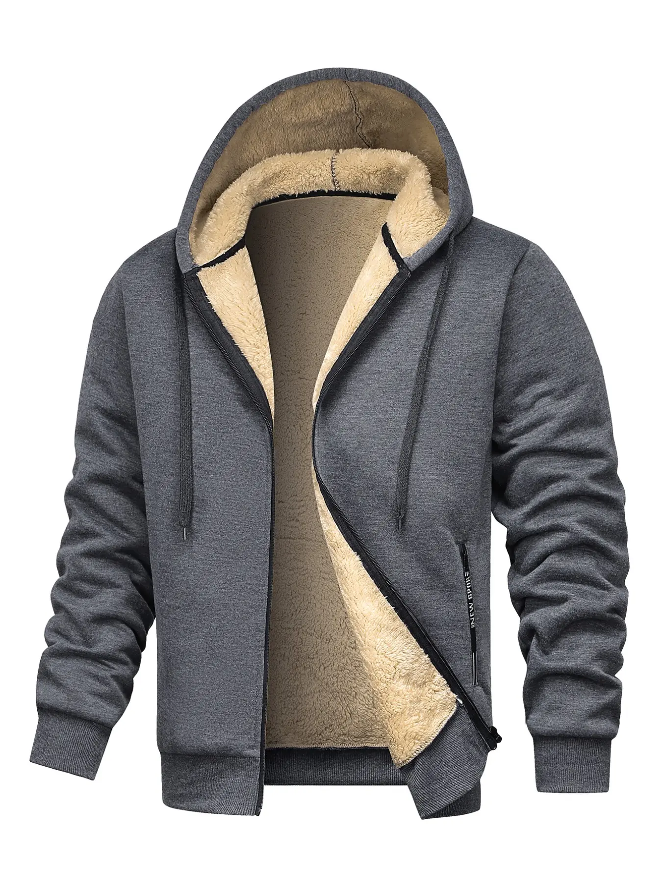 Men's Fashion Simple Autumn Winter Open Front Hooded Fleece Drawstring Sweatshirt, Ideal for Daily Outdoor Wear, Comfortable and Stylish
