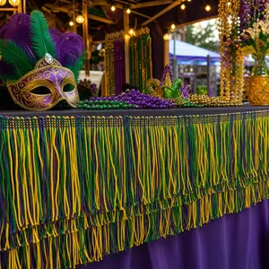 10.9Yards X 3.9inch Mardi Gras Chainette Fringe Trim, Purple Gold Green Fringe Trim Decoration for Costumes Sewing Home DIY Party Parade Float Decor
