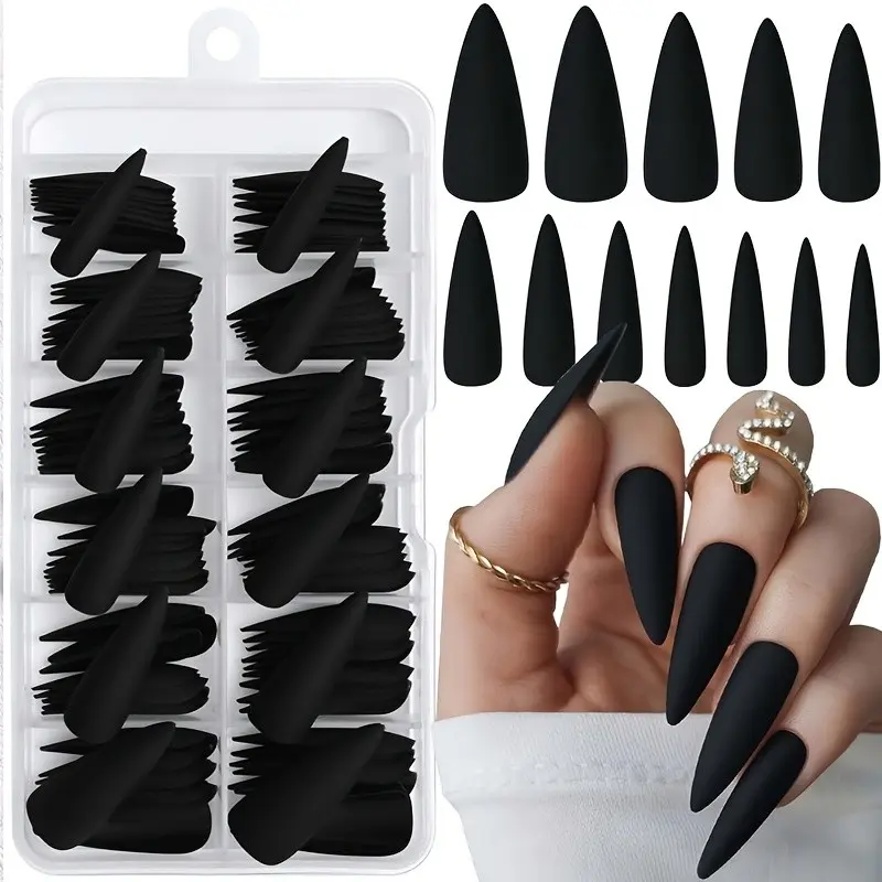 120Pcs Stiletto Press on Nails Long Fake Nails, Matte Black Nails Press ons Nail Stiletto Artificial Fingernails Long Pointy Claw False Nails Full Cover Reusable Artificial Nail Tips for Women Girls