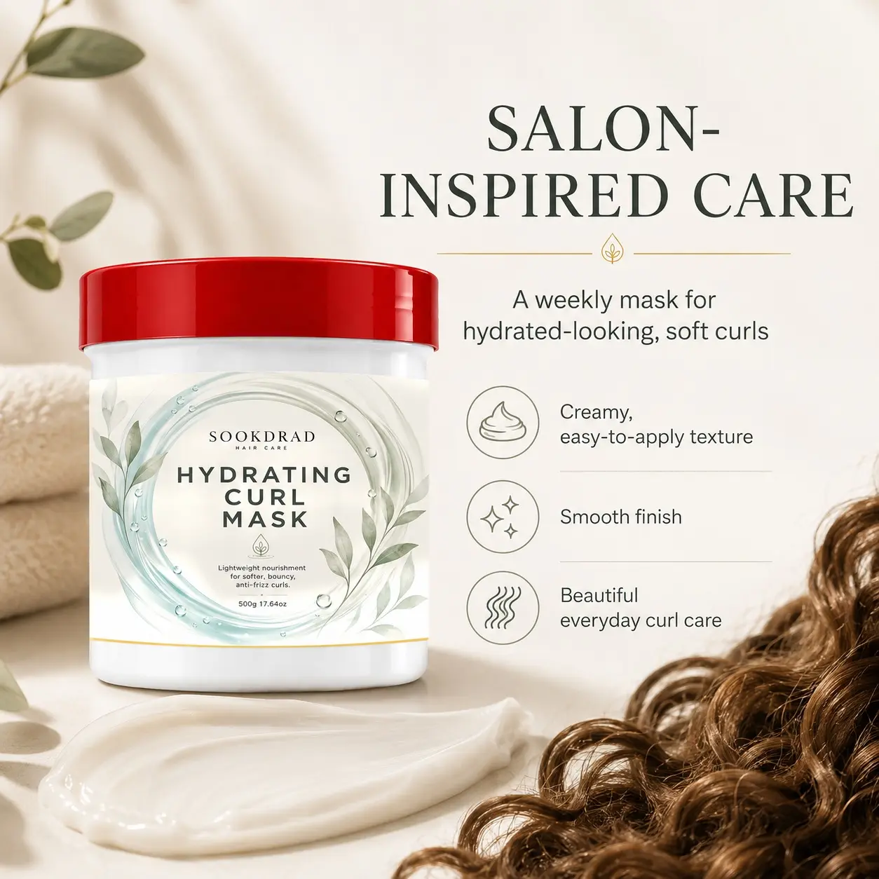 Hydrating Curl Mask, hydrating, lightweight nourishment, softer curls, bouncy curls, anti-frizz, curly hair, 17.64oz, 500g
