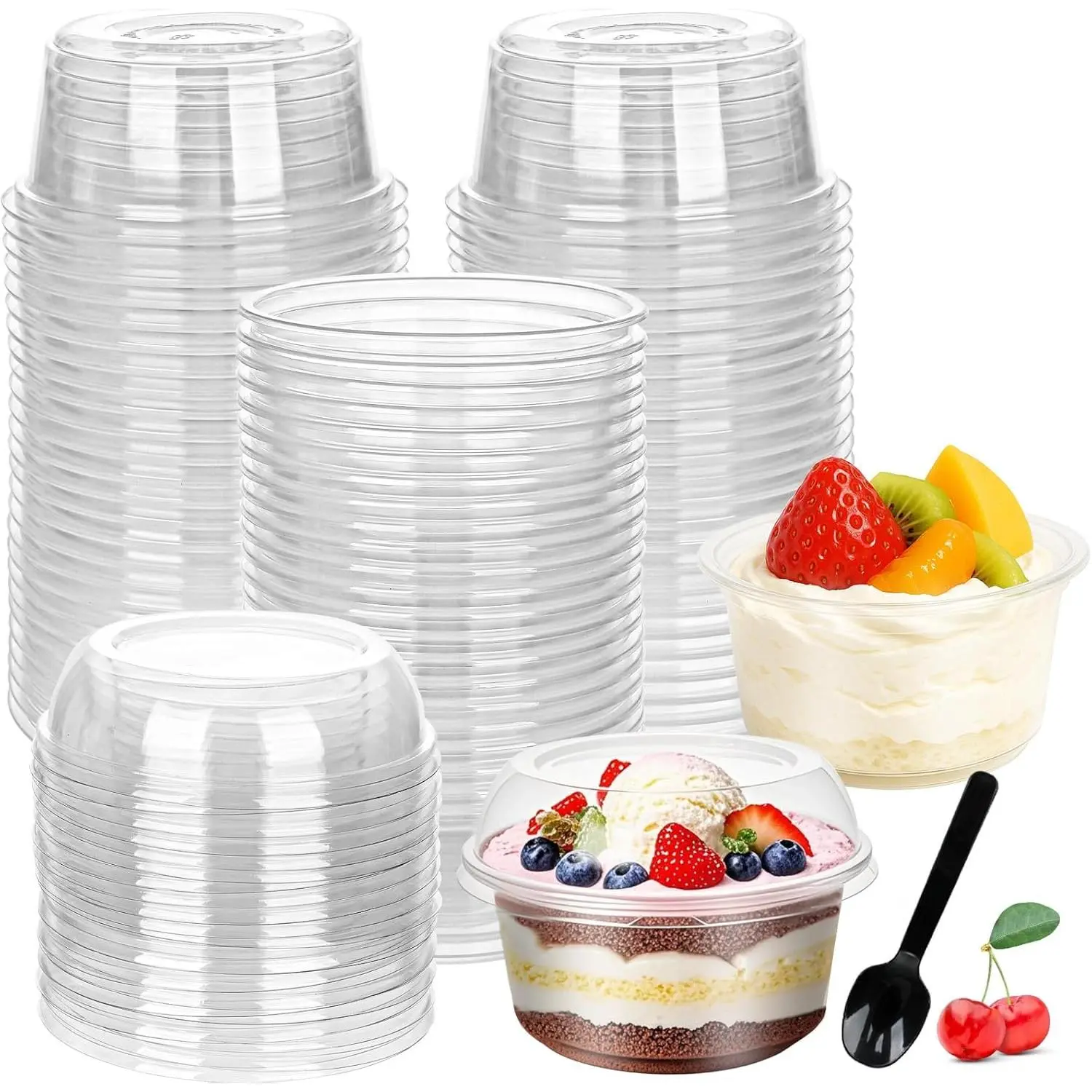 50 Pack 12 oz Plastic Dessert Cups Clear Acai Bowls with  Disposable Fruit Parfait Cups Containers With Spoon for Cupcake Yogurt Pudding Yogurt Parfait Smoothie